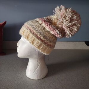 Inc International Concepts Colorblock Mega-Pom Beanie Ivory/Tan/Pink One Size